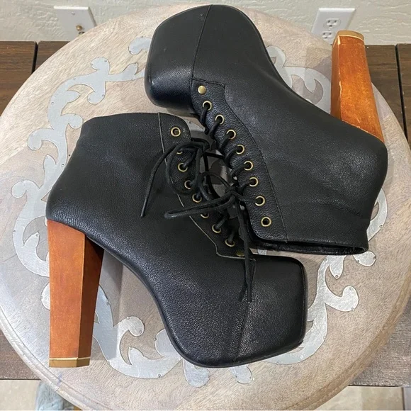 Jeffrey Campbell Laura Black Lace-Up Ankle Boots - sz 6.5 - Picture 6 of 11